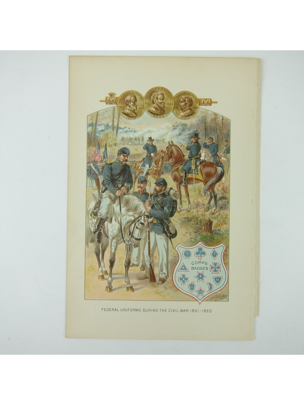 Chromolith Book Plate US Civil War Federal Uniforms H.A. Ogden Antique 1890s